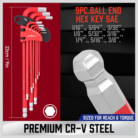 Hex & Ball key & wrench set long 9 piece - IMPERIAL